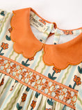 Load image into Gallery viewer, Fall Floral Stripe Girls Dress Petals Collar Smocked Puff Sleeve
