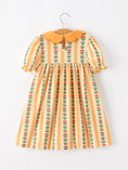 Load image into Gallery viewer, Fall Floral Stripe Girls Dress Petals Collar Smocked
