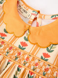 Load image into Gallery viewer, Fall Floral Stripe Girls Dress Petals Collar Smocked
