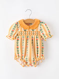 Load image into Gallery viewer, Fall Floral Stripe Baby Girls Romper Petals Collar Smocked
