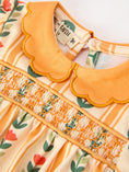 Load image into Gallery viewer, Fall Floral Stripe Baby Girls Romper Petals Collar Smocked
