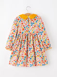 Load image into Gallery viewer, Floral Girls Dress Yellow Velvet Collar Bow Puff Sleeve Dress
