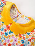 Load image into Gallery viewer, Floral Girls Dress Yellow Velvet Collar Bow Puff Sleeve Dress

