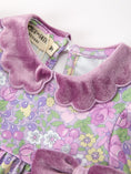 Load image into Gallery viewer, Purple Floral Velvet Baby Girl Outfit Set Ruffle Bow Bloomers
