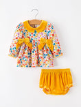Load image into Gallery viewer, Floral Baby Girl Outfit Set Yellow Velvet Collar Bow Bloomers
