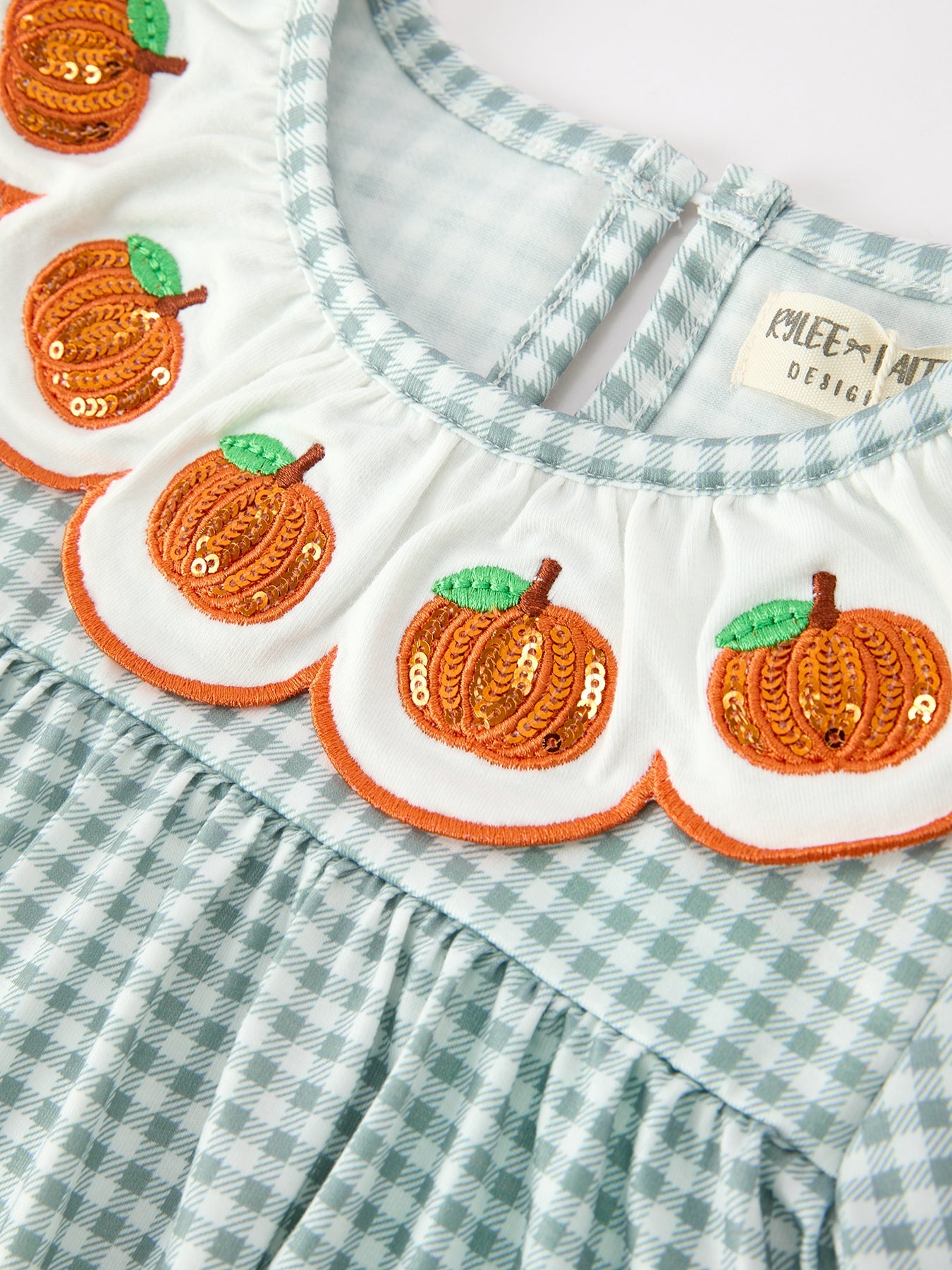 Halloween Thanksgiving Pumpkin Embroidery Girls Dress Peter Pan Collar