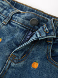 Load image into Gallery viewer, Girls Pumpkin Embroidered Flare Jeans Fall Denim Pants with Fringe Hem
