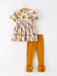 Load image into Gallery viewer, Fall Girls Floral Lace Collar Puff Sleeve Outfit Set
