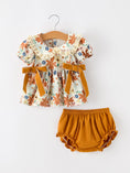 Load image into Gallery viewer, Fall Girls Floral Lace Collar Ruffle Bloomer Set
