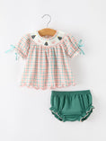 Load image into Gallery viewer, Girls Christmas Plaid Smocked Bloomers Set with Tree Embroidery
