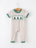 Load image into Gallery viewer, Baby Boy Christmas Embroidered Plaid Jonjon Romper
