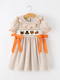 Load image into Gallery viewer, Thanksgiving Smocked Girls Dress Turkey Pumpkin Pie Embroidery
