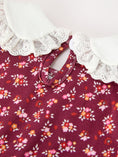 Load image into Gallery viewer, Burgundy Floral Smocked Baby Girl Bubble Romper Peter Pan Collar
