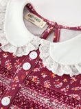 Load image into Gallery viewer, Burgundy Floral Smocked Girls Dress Peter Pan Collar Lace Trim

