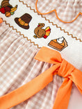 Load image into Gallery viewer, Thanksgiving Smocked Girls Dress Turkey Pumpkin Pie Embroidery
