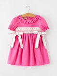 Load image into Gallery viewer, Fall Girl Hot Pink Ruffle Smocked Embroidery Dress
