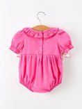 Load image into Gallery viewer, Fall Baby Girl Hot Pink Ruffle Smocked Embroidery Romper
