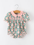 Load image into Gallery viewer, Fall Geometric Floral Baby Romper Petals Collar Smocked
