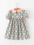 Load image into Gallery viewer, Fall Geometric Floral Girls Dress Petals Collar Smocked
