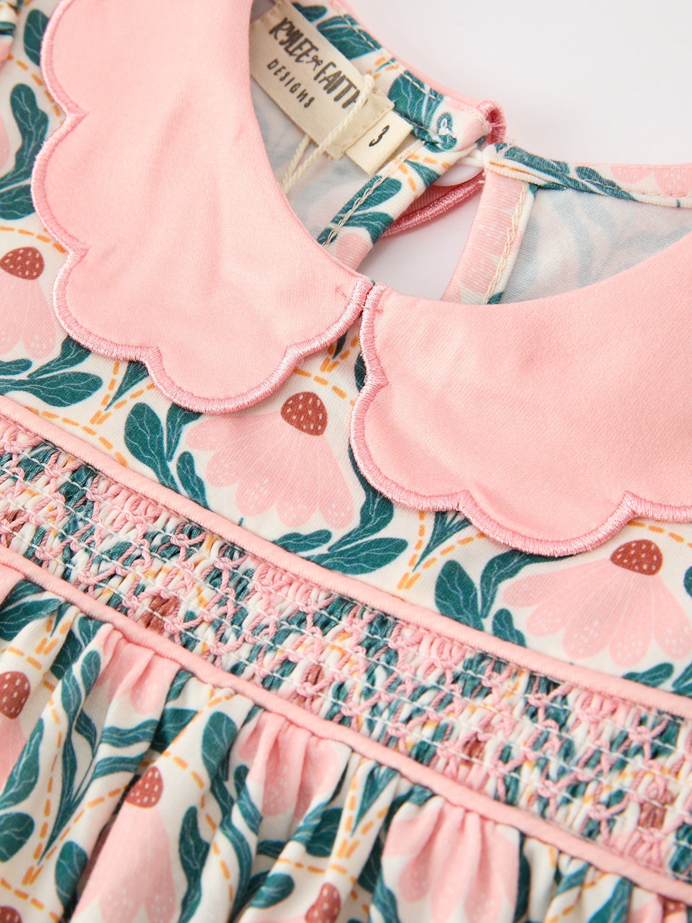 Fall Geometric Floral Girls Dress Petals Collar Smocked