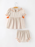 Load image into Gallery viewer, Thanksgiving Smocked Girls Dress Bloomer Set Turkey Embroidery
