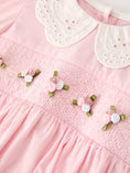 Load image into Gallery viewer, Fall Pink Smocked Baby Girl Bubble Romper Peter Pan Collar Floral Detail

