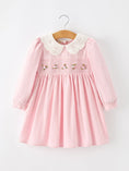 Load image into Gallery viewer, Fall Pink Smocked Girls Dress Peter Pan Collar Long Sleeve Floral Detail
