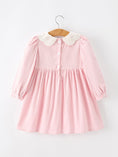 Load image into Gallery viewer, Fall Pink Smocked Girls Dress Peter Pan Collar Long Sleeve Floral Detail
