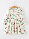 Load image into Gallery viewer, Christmas Girls Deer & Pine Tree Holiday Twirl Dress
