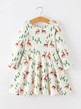 Load image into Gallery viewer, Christmas Girls Deer & Pine Tree Holiday Twirl Dress
