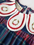 Load image into Gallery viewer, Navy Red Christmas Plaid Wreath Baby Girl Bubble Romper
