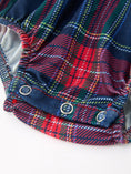 Load image into Gallery viewer, Navy Red Christmas Plaid Wreath Baby Girl Bubble Romper
