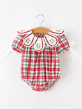 Load image into Gallery viewer, Red Christmas Plaid Wreath Baby Girl Bubble Romper
