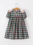 Load image into Gallery viewer, Baby Girl Christmas Plaid Embroidered Dress Wreath Collar
