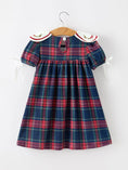 Load image into Gallery viewer, Navy Red Christmas Plaid Wreath Embroidered Girl Dress
