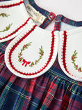 Load image into Gallery viewer, Navy Red Christmas Plaid Wreath Embroidered Girl Dress

