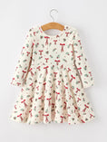 Load image into Gallery viewer, Girls Christmas Bow & Berry Print Twirl Dress
