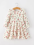 Load image into Gallery viewer, Girls Christmas Bow & Berry Print Twirl Dress

