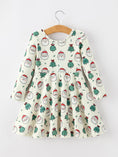 Load image into Gallery viewer, Girls Santa & Christmas Tree Print Twirl Dress
