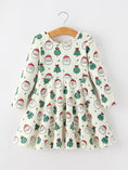 Load image into Gallery viewer, Girls Santa & Christmas Tree Print Twirl Dress
