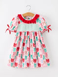 Load image into Gallery viewer, Girl Christmas Smocked Dress Red Green Bow Holiday Party Dress
