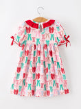 Load image into Gallery viewer, Girl Christmas Smocked Dress Red Green Bow Holiday Party Dress
