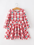 Load image into Gallery viewer, Christmas Girls Candy Cane & Bow Plaid Twirl Dress
