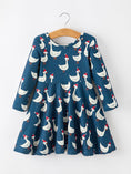 Load image into Gallery viewer, Christmas Girls Goose Twirl Dress Navy Long Sleeve Dress

