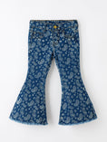 Load image into Gallery viewer, Girls Denim Bell Bottom Pants Decorative Print Flare Jeans
