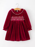 Load image into Gallery viewer, Christmas Velvet Smocked Girls Dress with Pearl Detail
