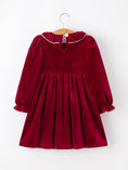 Load image into Gallery viewer, Christmas Velvet Smocked Girls Dress with Pearl Detail
