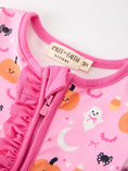 Load image into Gallery viewer, Halloween Pumpkin Ghost Print Baby Girl Pajamas Ruffle Zipper Romper
