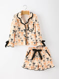 Load image into Gallery viewer, Halloween Bow Print Girls Pajama Set Long Sleeve Top and Shorts
