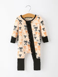 Load image into Gallery viewer, Halloween Bow Print Baby Girl Pajamas Ruffle Zipper Romper
